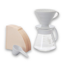 Load image into Gallery viewer, Hario V60 Ceramic Pour Over Coffee Set| Size 02| White